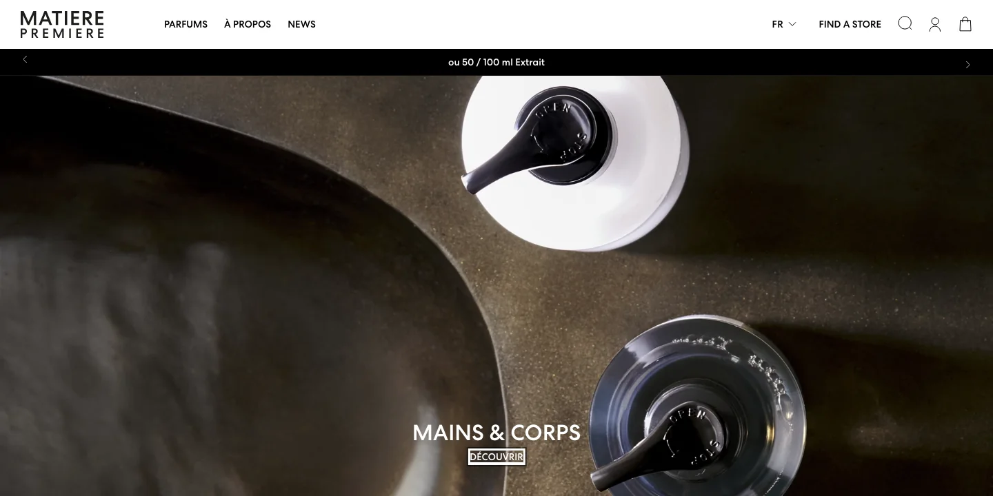 Exemple de site web : Matière Première · maison de parfums